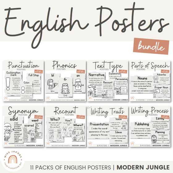 English Posters Bundle | Modern Jungle | Rustic Classroom Decor - Miss Jacobs Little Learners
