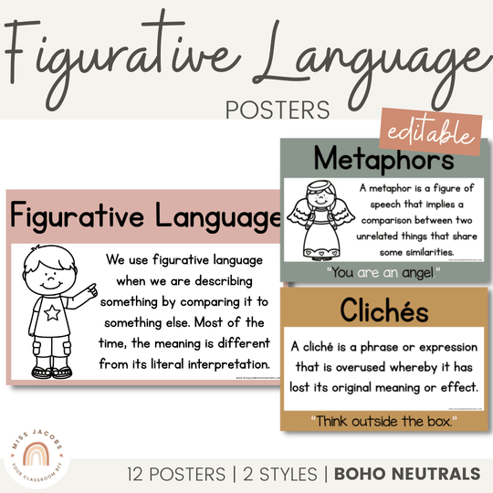 Figurative Language Posters - Boho Neutrals Theme