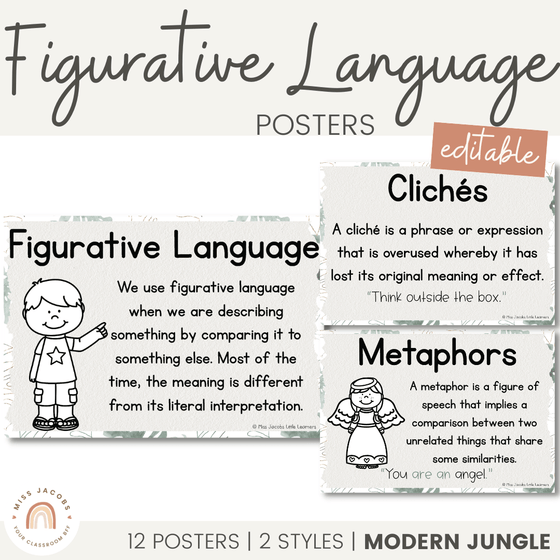 Figurative Language Posters | MODERN JUNGLE decor - Miss Jacobs Little Learners