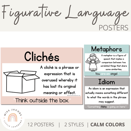 Figurative Language Posters - Rainbow Calm Colors