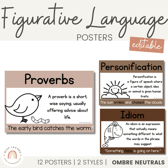Figurative Language Posters | Ombre Neutral English Classroom Decor