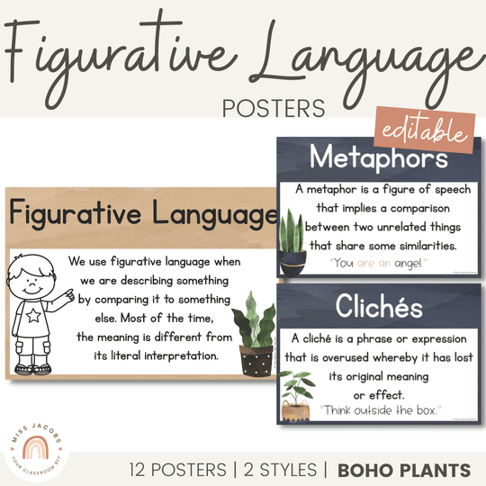 Figurative Language Posters - Boho Plants Decor