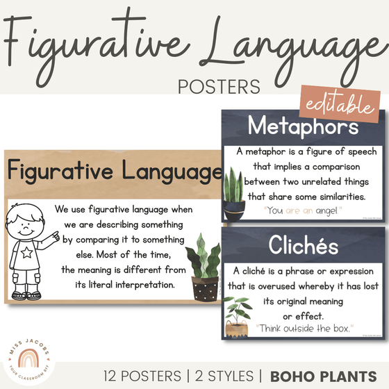 Figurative Language Posters | Rustic BOHO PLANTS decor - Miss Jacobs Little Learners