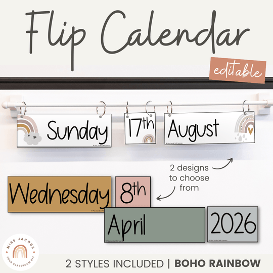 Flip Calendar - Boho Rainbow Neutrals Classroom Decor