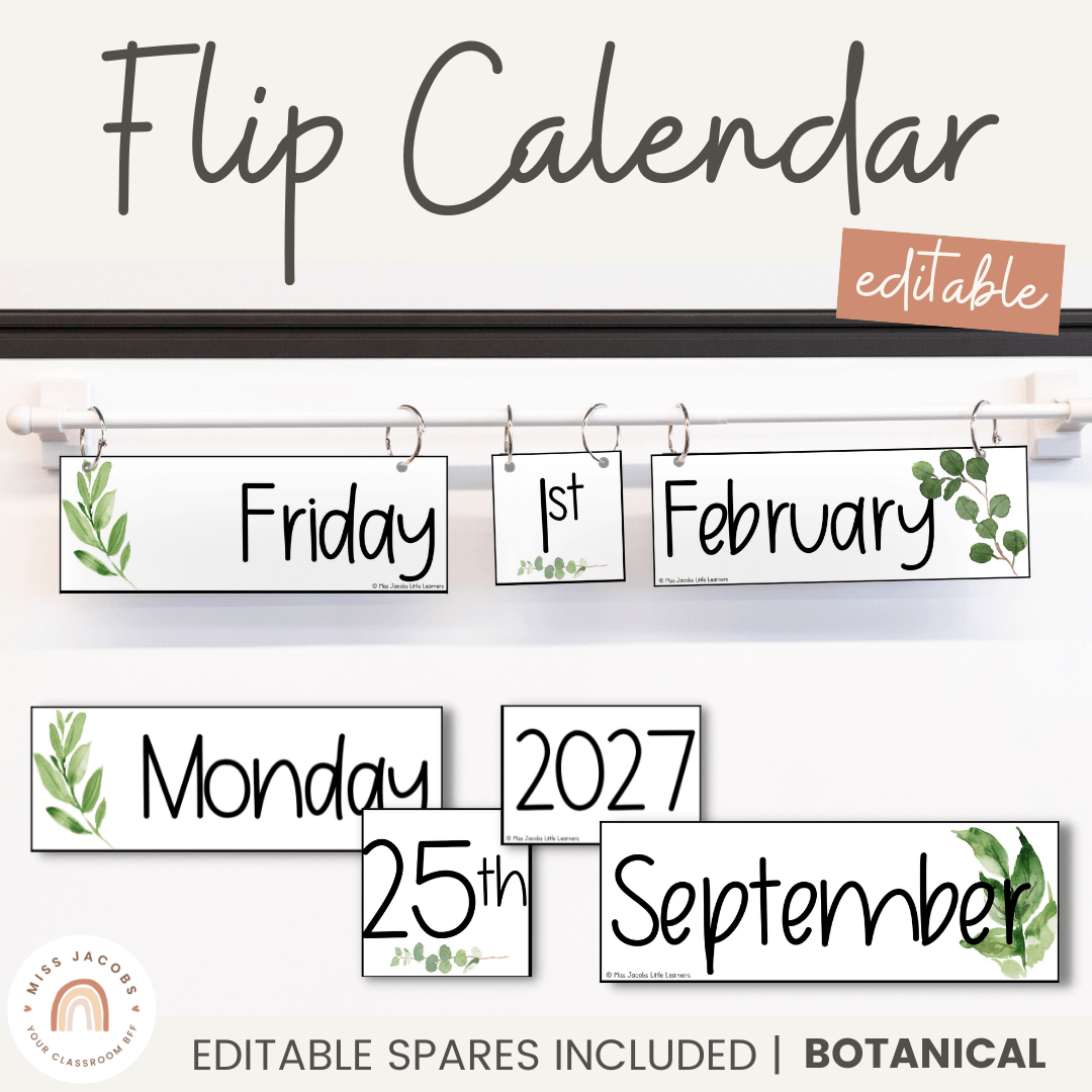 FLIP CALENDAR | BOTANICAL CLASSROOM DECOR | MODERN FARMHOUSE THEME | E flip-calendar-botanical-classroom-decor-modern-farmhouse-theme-e