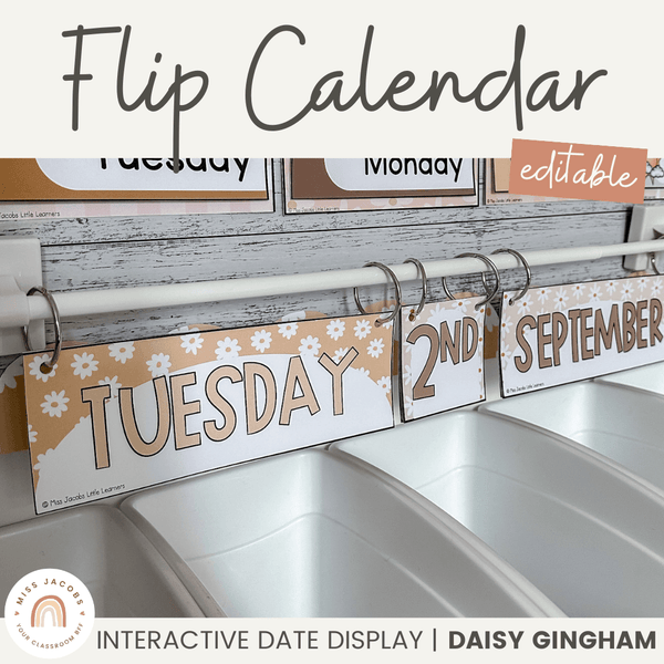 Flip Calendar | Interactive Date Display | Daisy Gingham Neutrals Clas - Miss Jacobs Little Learners flip-calendar-interactive-date-display-daisy-gingham-neutrals-clas-miss-jacobs-little-learners