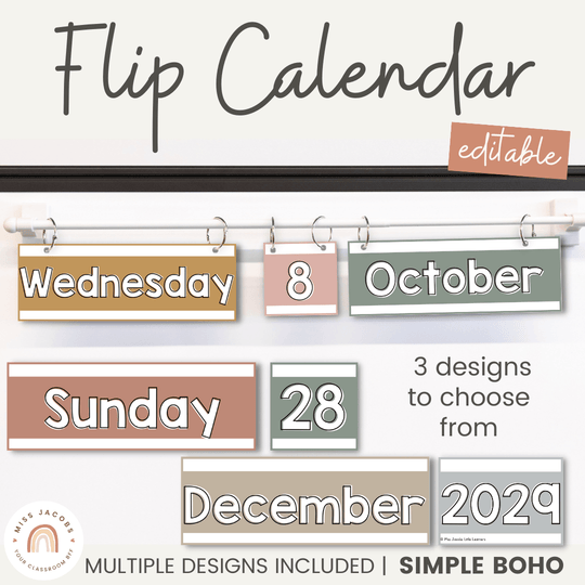 Flip Calendar | Simple Boho Classroom Decor | Editable