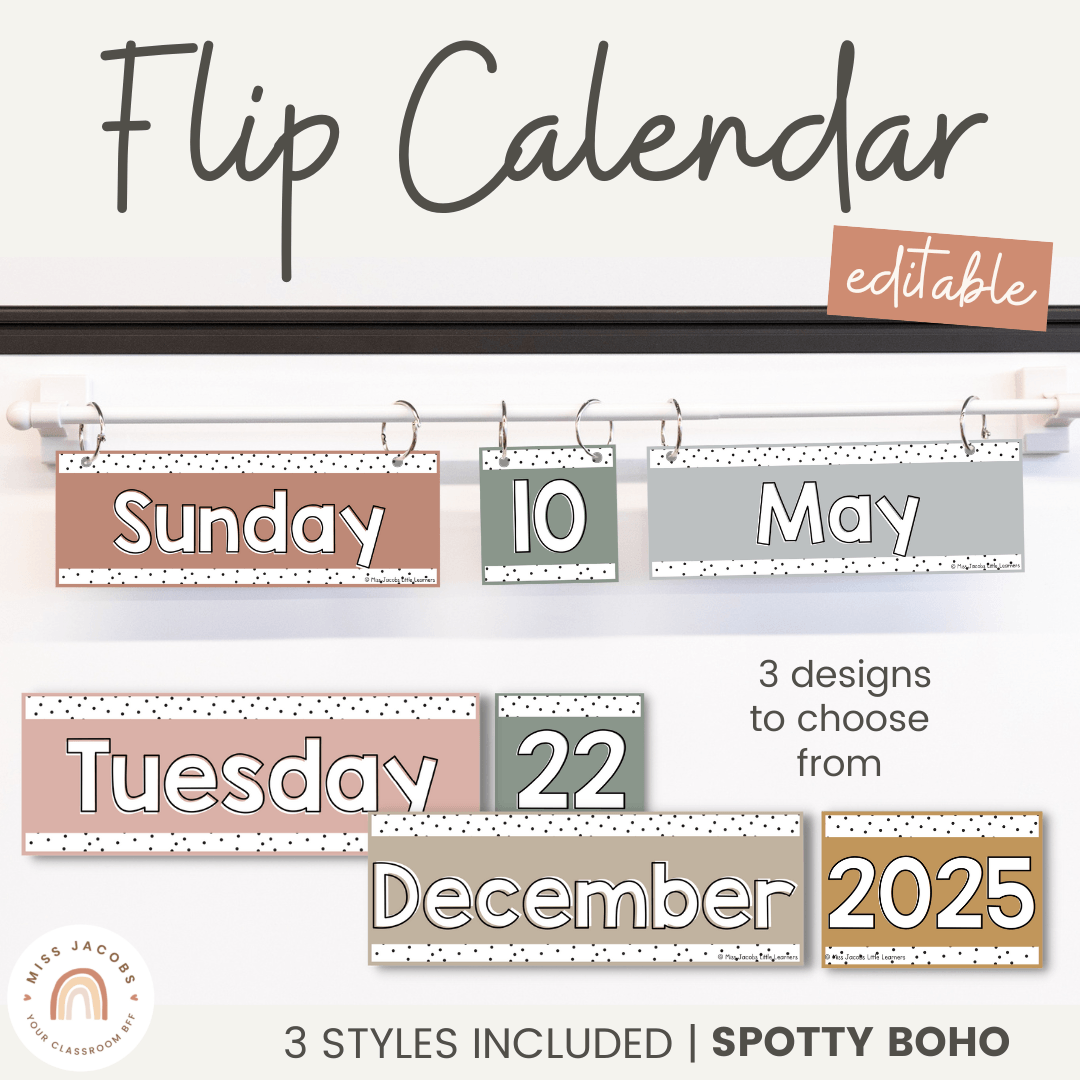 Flip Calendar | Spotty Boho Classroom Decor | Neutral Rainbow Themed | - Miss Jacobs Little Learners flip-calendar-spotty-boho-classroom-decor-neutral-rainbow-themed-miss-jacobs-little-learners
