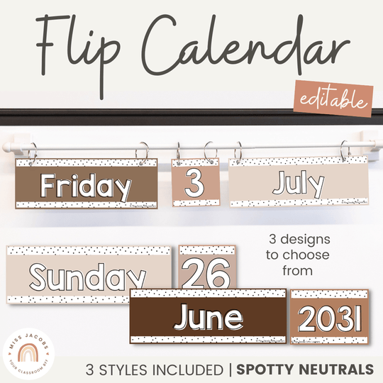Flip Calendar | Spotty Neutral Classroom Decor | Ombre Neutral Themed | Editable