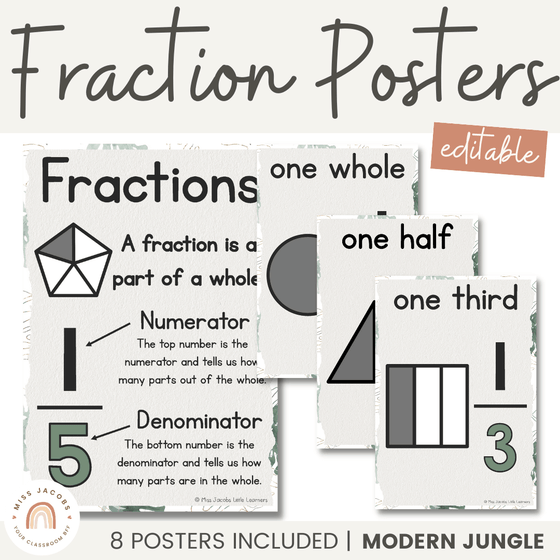 Fraction Posters | MODERN JUNGLE decor - Miss Jacobs Little Learners