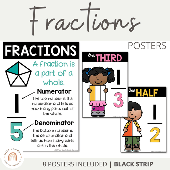 Fractions Posters | Black Strip - Miss Jacobs Little Learners