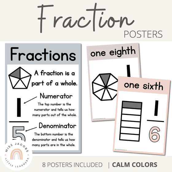 Fractions Posters | MODERN RAINBOW Color Palette | Calm Colors Decor - Miss Jacobs Little Learners