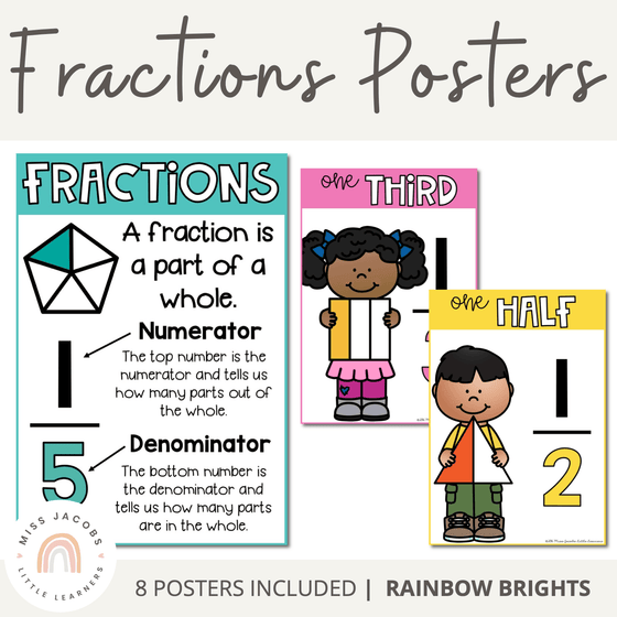 Fractions Posters | Rainbow Theme - Miss Jacobs Little Learners