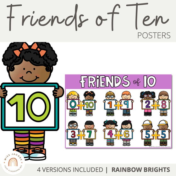 Friends of 10 | Rainbow Brights Classroom Decor - Miss Jacobs Little Learners