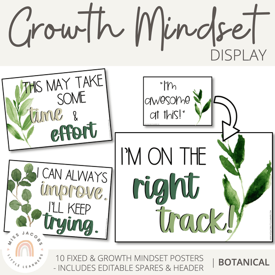 Growth Mindset Classroom Display | Botanical / Nature Theme - Miss Jacobs Little Learners