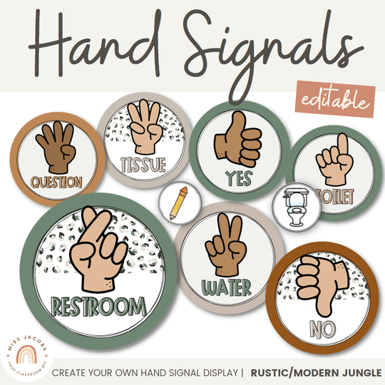 Hand Signals Posters - Modern Jungle Classroom Decor