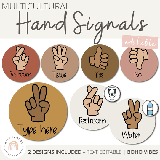 Hand Signals Posters | Desert Neutrals Classroom Decor | EDITABLE | BOHO VIBES
