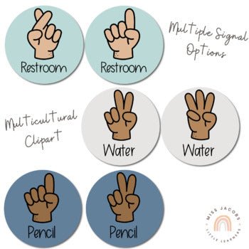 Hand Signals Posters | Modern Rainbow Classroom Decor | EDITABLE | CALM COLORS - Miss Jacobs Little Learners