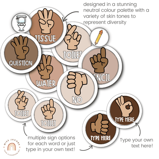 Hand Signals Posters | OMBRE NEUTRALS Classroom Decor | EDITABLE - Miss Jacobs Little Learners