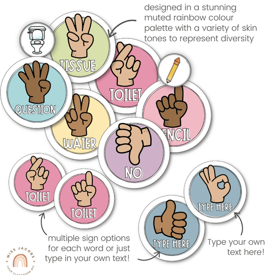 Hand Signals Posters | PASTELS Classroom Decor | EDITABLE - Miss Jacobs Little Learners