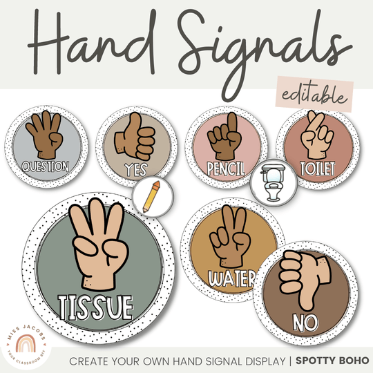 Hand Signals Posters - Spotty Boho Classroom Decor