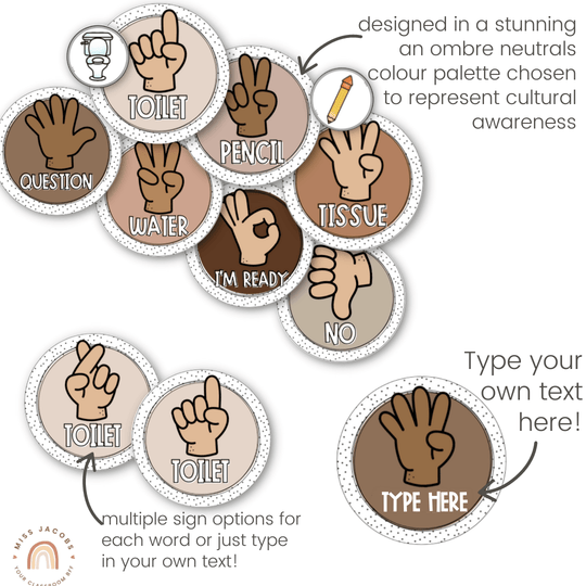 Hand Signals Posters | SPOTTY NEUTRALS Classroom Decor | EDITABLE