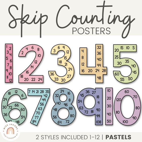 Large Skip Counting Display | Multiples Number Display | PASTELS - Miss Jacobs Little Learners