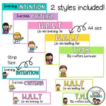 Learning Intentions Posters - WALT / WALF / WILF | Rainbow Classroom Decor - Miss Jacobs Little Learners