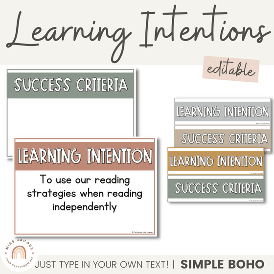 Learning Intentions | SIMPLE BOHO | EDITABLE - Miss Jacobs Little Learners