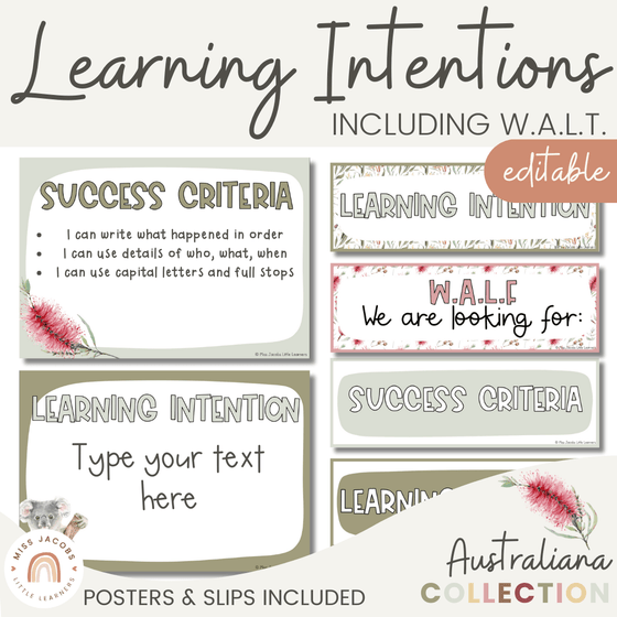 Learning Intentions & Success Criteria Posters | WALT and WALF | Australiana Classroom Decor | Flora and Fauna Theme | Editable - Miss Jacobs Little Learners