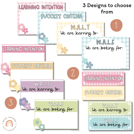Learning Intentions & Success Criteria Posters | WALT and WALF | Daisy Gingham Pastels - Miss Jacobs Little Learners