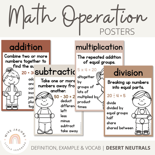 Math Operation Posters | DESERT NEUTRALS | Boho Vibes Classroom Decor
