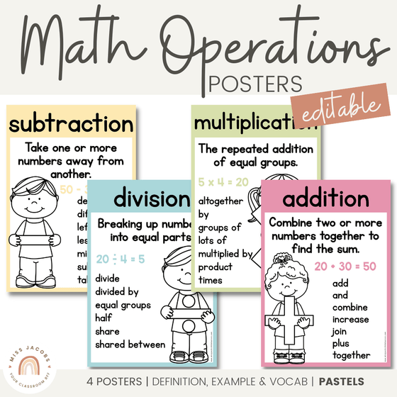 Math Operations Posters | PASTELS - Miss Jacobs Little Learners