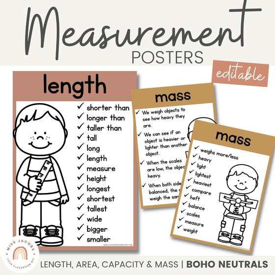 Measurement Posters | Editable | Neutral Color Palette - Miss Jacobs Little Learners