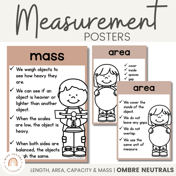 Measurement Posters | Ombre Neutral Math Classroom Decor - Miss Jacobs Little Learners