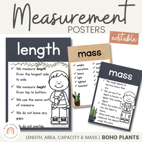 Measurement Posters | Rustic BOHO PLANTS decor - Miss Jacobs Little Learners