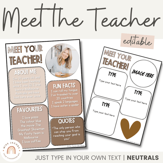 Meet the Teacher | OMBRE NEUTRALS | Editable - Miss Jacobs Little Learners