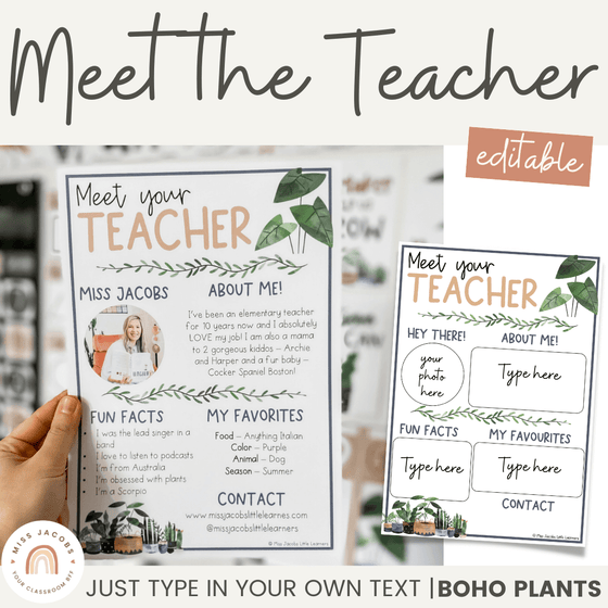 Meet The Teacher Templates | Editable Modern Boho Plants Decor - Miss Jacobs Little Learners