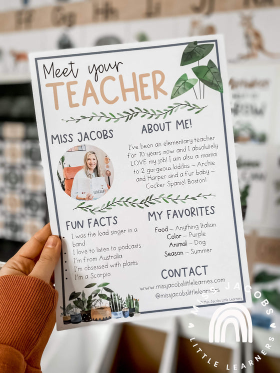 Meet The Teacher Templates | Editable Modern Boho Plants Decor - Miss Jacobs Little Learners