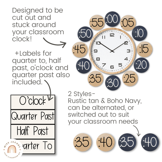 Modern Boho Clock Labels | Rustic Clock Numbers - Miss Jacobs Little Learners