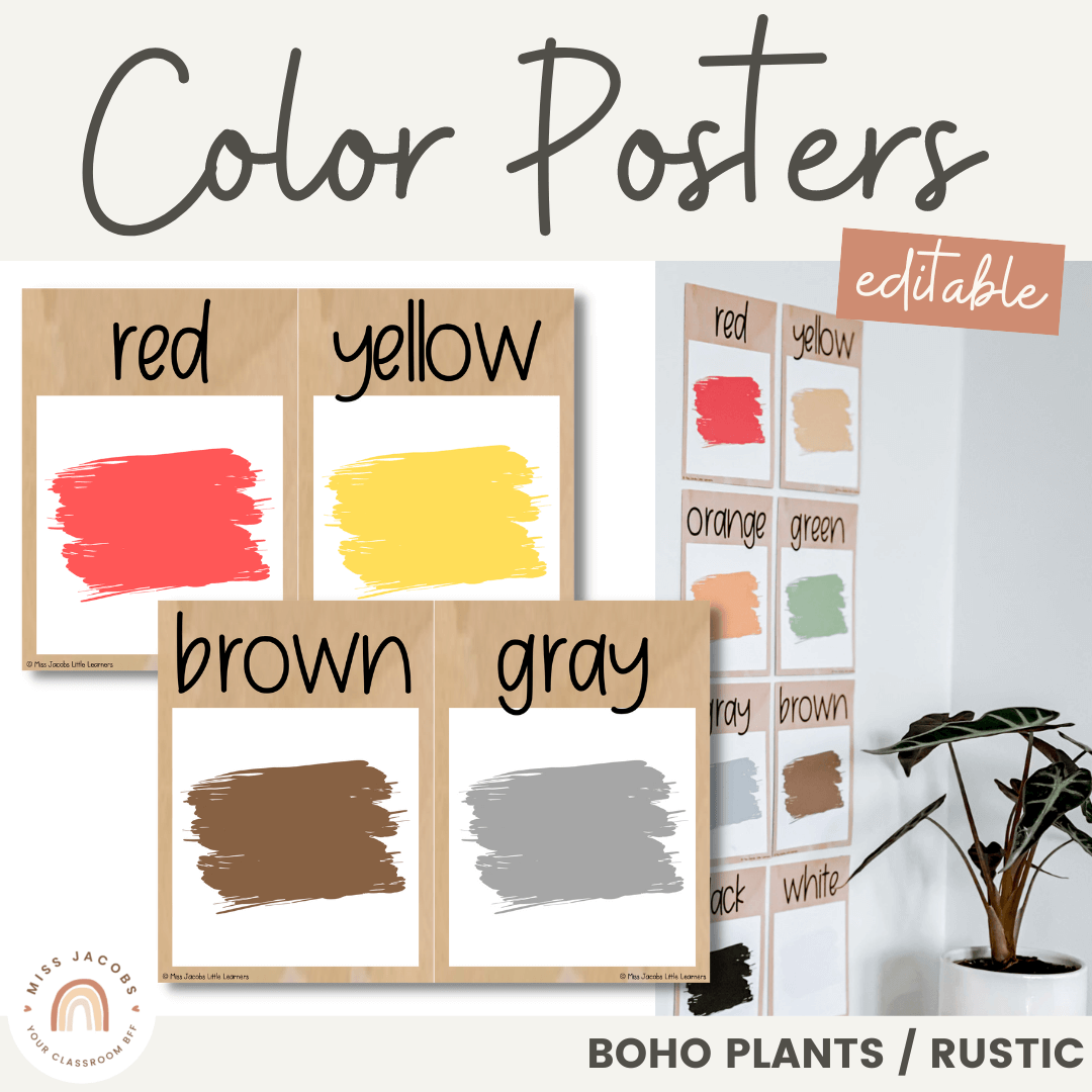 Modern Boho Color Posters | Rustic Neutral Classroom Decor | Editable - Miss Jacobs Little Learners