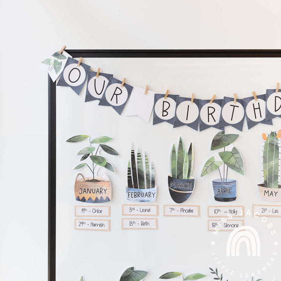 Modern Boho Plants Birthday Display | Rustic Boho Classroom Decor | Editable - Miss Jacobs Little Learners