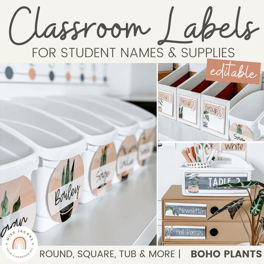 Classroom Labels Student Names & Supplies - Boho Plants Decor