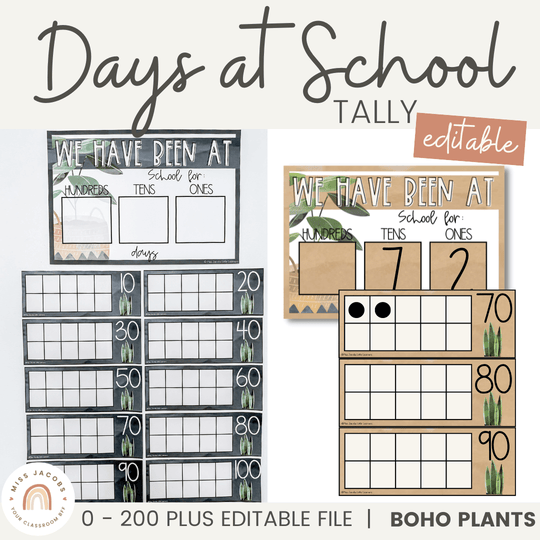 Days At School Tally Display - Boho Plants Classroom Decor