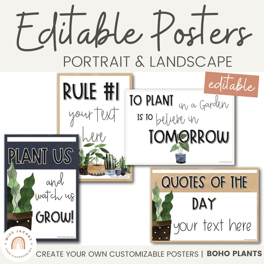 Editable Classroom Posters Templates - Boho Plants Decor