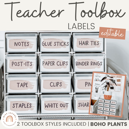 Teacher Toolbox Labels - Boho Plants Classroom Decor