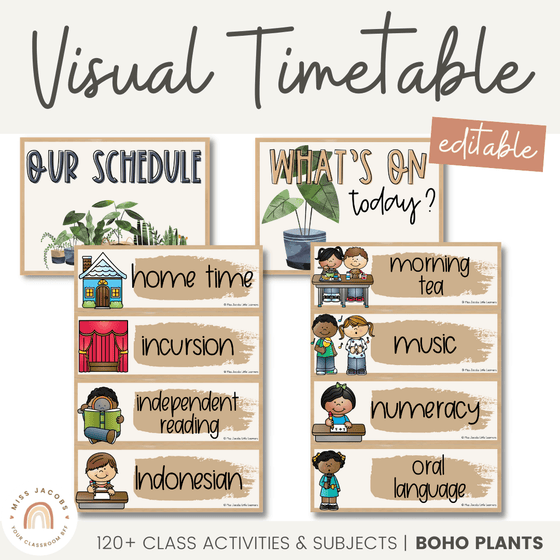 Modern Boho Plants Visual Timetable | Rustic Neutral Classroom Decor | Editable - Miss Jacobs Little Learners
