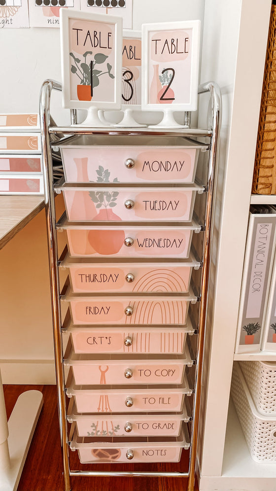 Modern Boho Vibes 10 Drawer Trolley Labels | Editable - Miss Jacobs Little Learners