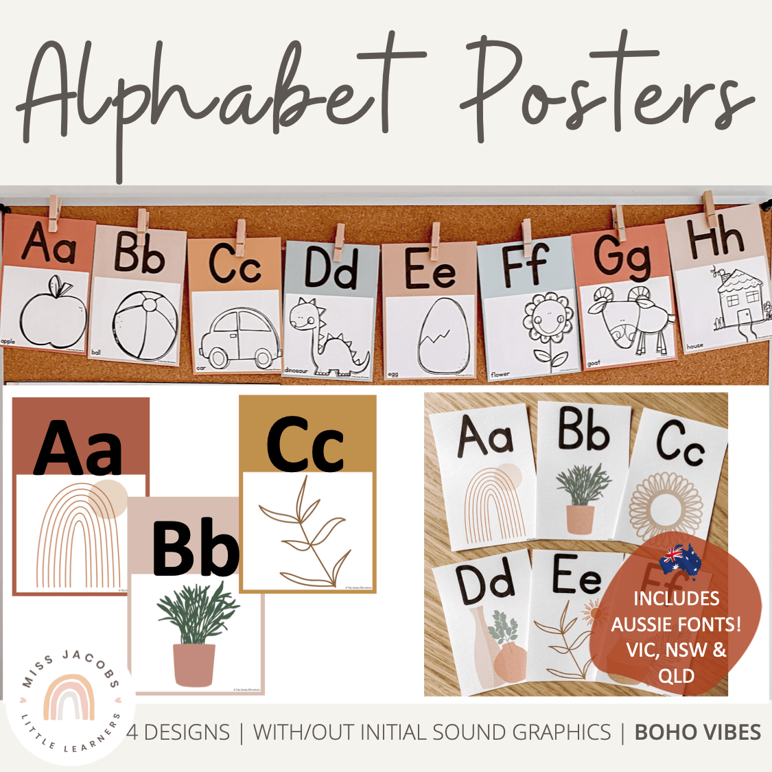 Alphabet Poster, ABC Print, Rainbow Montessori Classroom Decor