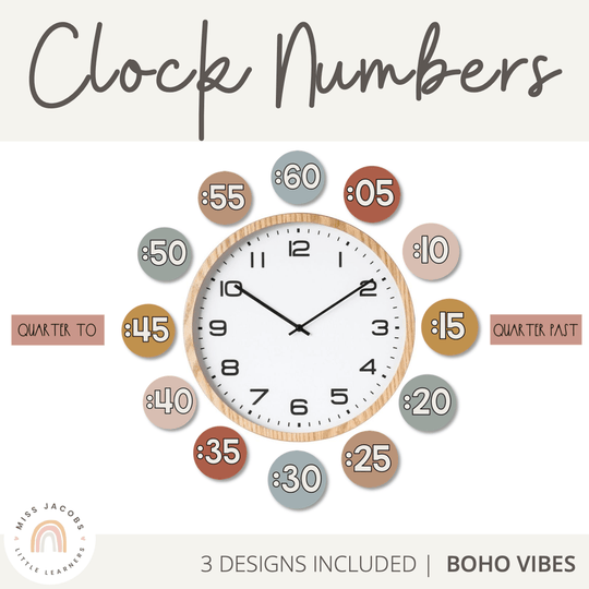 Modern BOHO VIBES Clock Labels | Neutral Tones